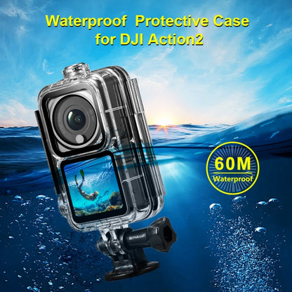 PULUZ 60m Waterproof Housing Diving Case for DJI Action 2 Camera Unit / Action 2 Power Combo / Action 2 Dual-Screen Combo(Transparent) by PULUZ