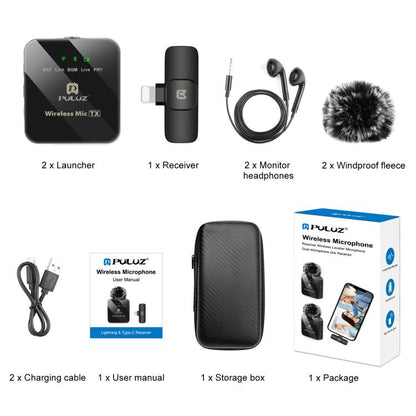 PULUZ Wireless Lavalier Microphone for iPhone / iPad, 8-Pin Receiver and Dual Microphones (Black) by PULUZ