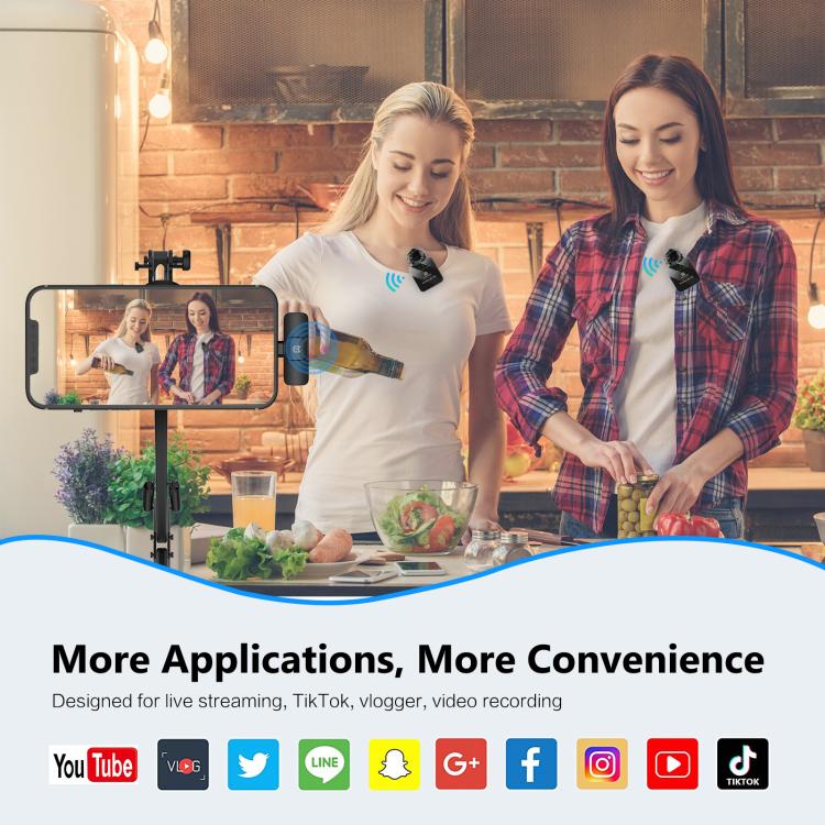 PULUZ Wireless Lavalier Microphone for iPhone / iPad, 8-Pin Receiver and Dual Microphones (Black) by PULUZ