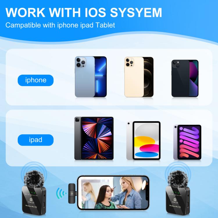 PULUZ Wireless Lavalier Microphone for iPhone / iPad, 8-Pin Receiver and Dual Microphones (Black) by PULUZ