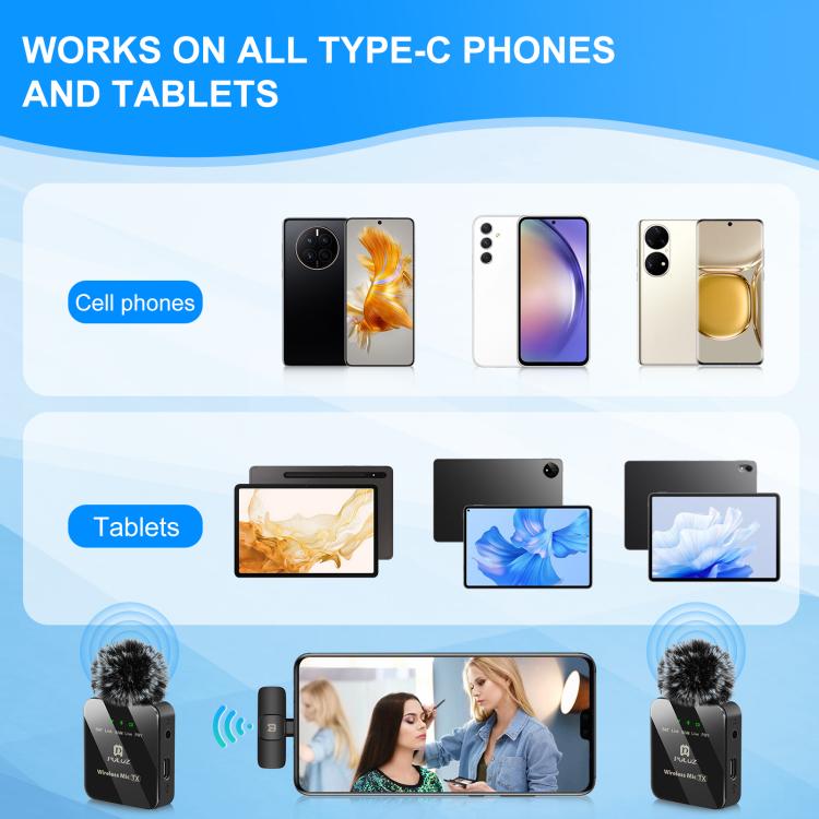 PULUZ Wireless Lavalier Microphone for Type-C Phone, Type-C Receiver and Dual Microphones (Black) by PULUZ