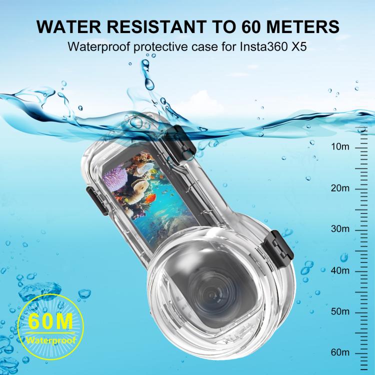 For Insta360 X5 PULUZ Quick Release 60m Waterproof Sealed Diving Case (Transparent) by PULUZ