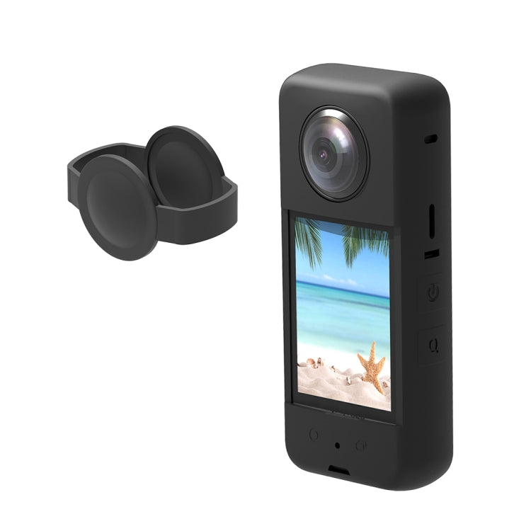 For Insta360 X3 PULUZ Silicone Protective Case with Lens Cover(Black) by PULUZ