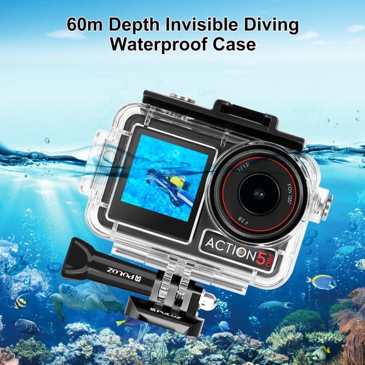 For DJI Osmo Action 5 Pro / 3 / 4 PULUZ 60m Underwater Waterproof Housing Diving Case with Cold Shoe & Buckle Basic Mount & Screw by PULUZ