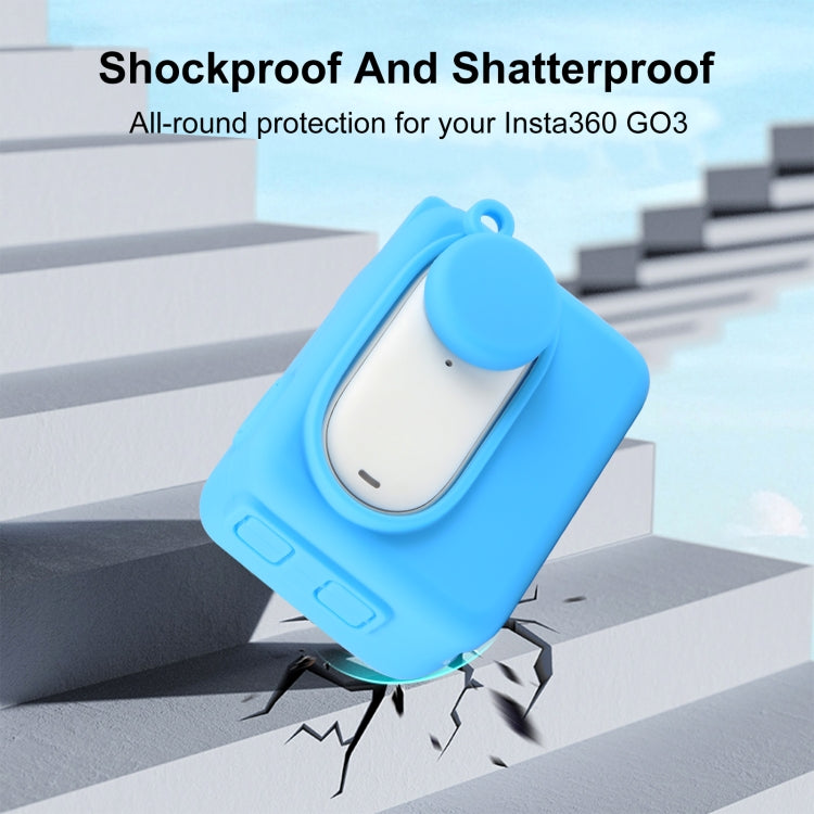 For Insta360 GO 3 PULUZ Camera Charging Case Silicone Case with Lens Cap & Strap (Blue) by PULUZ