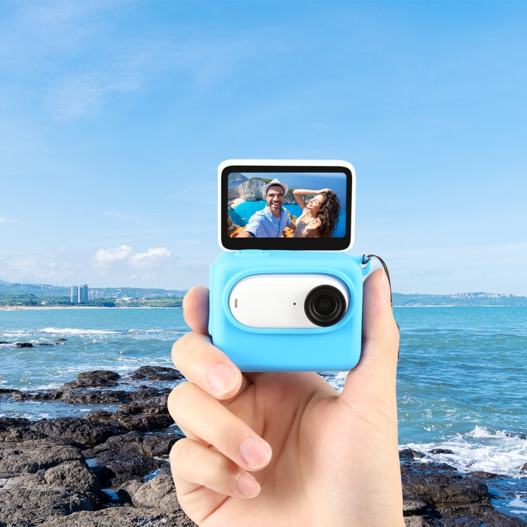 For Insta360 GO 3 PULUZ Camera Charging Case Silicone Case with Lens Cap & Strap (Blue) by PULUZ