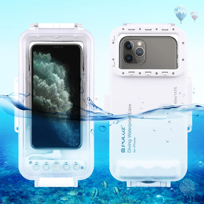 PULUZ 45m/147ft Waterproof Diving Case Photo Video Taking Underwater Housing Cover for iPhone 14 Series, iPhone 13 Series, iPhone 12 Series, iPhone 11 Series, iPhone X Series, iPhone 8 & 7, iPhone 6s, iOS 13.0 or Above Version iPhone(White) by PULUZ