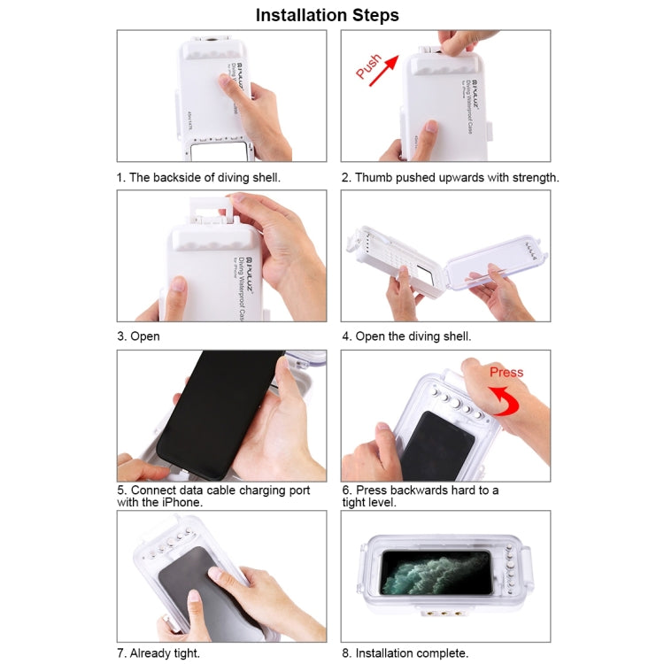 PULUZ 45m/147ft Waterproof Diving Case Photo Video Taking Underwater Housing Cover for iPhone 14 Series, iPhone 13 Series, iPhone 12 Series, iPhone 11 Series, iPhone X Series, iPhone 8 & 7, iPhone 6s, iOS 13.0 or Above Version iPhone(White) by PULUZ