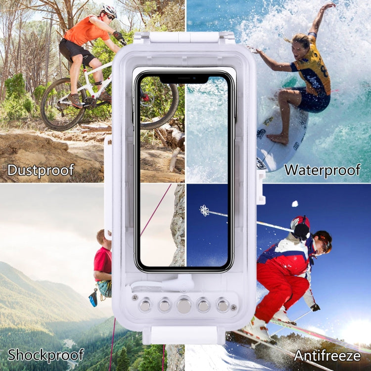 PULUZ 45m/147ft Waterproof Diving Case Photo Video Taking Underwater Housing Cover for iPhone 14 Series, iPhone 13 Series, iPhone 12 Series, iPhone 11 Series, iPhone X Series, iPhone 8 & 7, iPhone 6s, iOS 13.0 or Above Version iPhone(White) by PULUZ