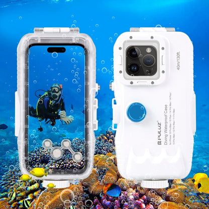 PULUZ 40m/130ft Waterproof Diving Case for iPhone 15 Pro Max / 15 Plus / 14 Plus / 14 Pro Max / 13 Pro Max / 12 Pro Max / 11 Pro Max, with One-way Valve Photo Video Taking Underwater Housing Cover(White) by PULUZ