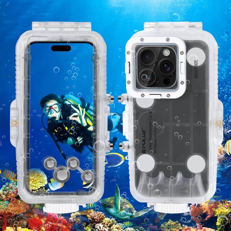 For iPhone 16 Pro PULUZ 40m/130ft Waterproof Diving Case Photo Video Taking Underwater Housing Cover (Transparent) by PULUZ