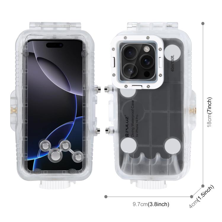 For iPhone 16 Pro PULUZ 40m/130ft Waterproof Diving Case Photo Video Taking Underwater Housing Cover (Transparent) by PULUZ