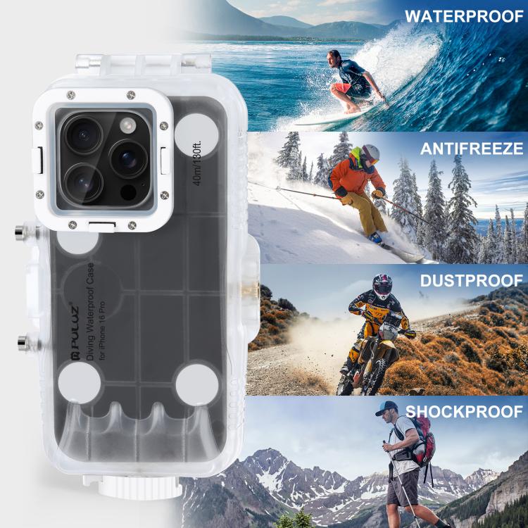 For iPhone 16 Pro PULUZ 40m/130ft Waterproof Diving Case Photo Video Taking Underwater Housing Cover (Transparent) by PULUZ