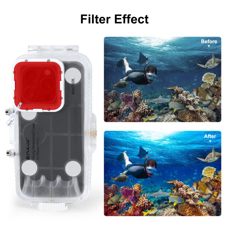 For iPhone 16 Pro PULUZ 40m/130ft Waterproof Diving Case Photo Video Taking Underwater Housing Cover (Transparent) by PULUZ