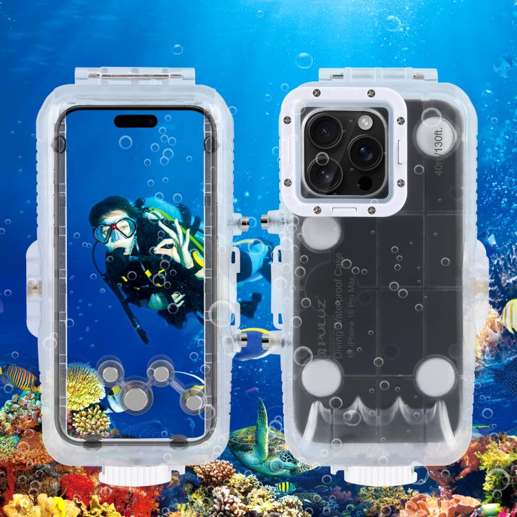 For iPhone 16 Pro Max PULUZ 40m/130ft Waterproof Diving Case Photo Video Taking Underwater Housing Cover (Transparent) by PULUZ