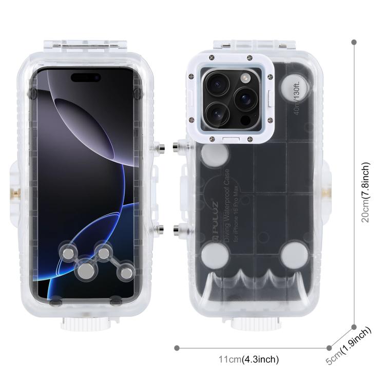 For iPhone 16 Pro Max PULUZ 40m/130ft Waterproof Diving Case Photo Video Taking Underwater Housing Cover (Transparent) by PULUZ