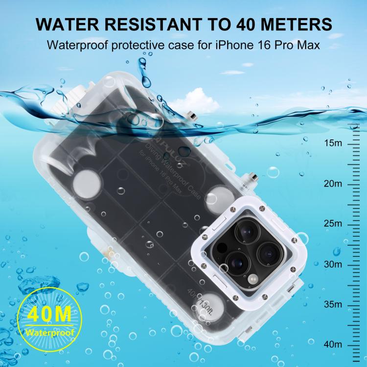 For iPhone 16 Pro Max PULUZ 40m/130ft Waterproof Diving Case Photo Video Taking Underwater Housing Cover (Transparent) by PULUZ