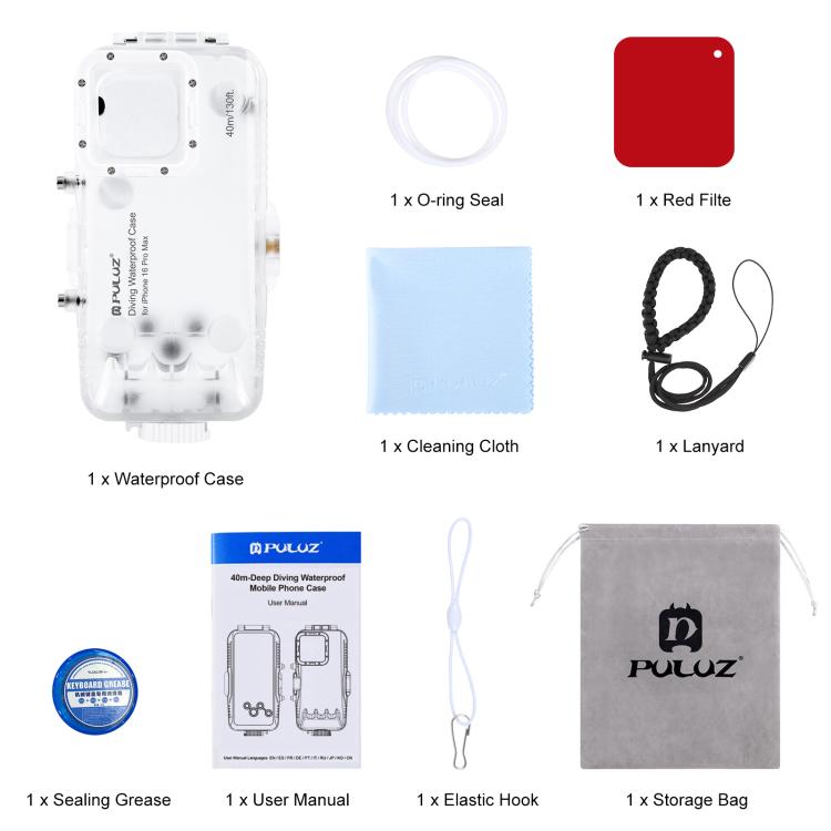 For iPhone 16 Pro Max PULUZ 40m/130ft Waterproof Diving Case Photo Video Taking Underwater Housing Cover (Transparent) by PULUZ