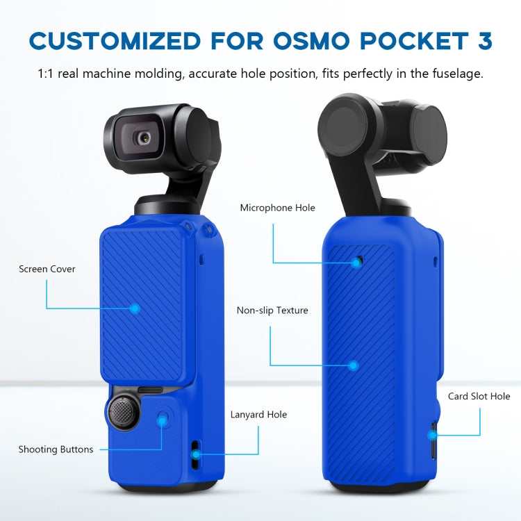For DJI OSMO Pocket 3 PULUZ 2 in 1 Silicone Cover Case Set with Strap (Blue) by PULUZ