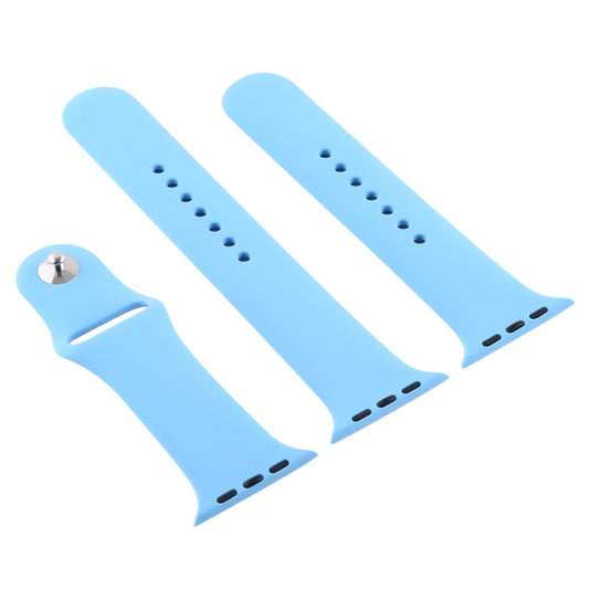 For Apple Watch Ultra 49mm & Watch Ultra 2 49mm / Series 9&8&7 45mm / SE 3&SE 2&6&SE&5&4 44mm / 3&2&1 42mm 3 in 1 Rubber Watch Band with Pin Buckle(Chrysanthemum Blue) by bashfashion