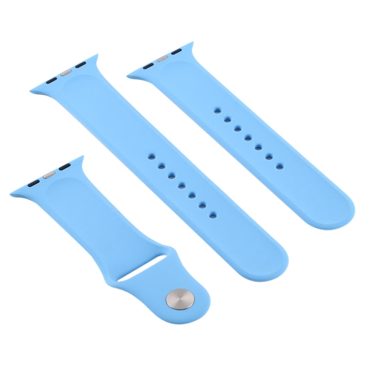 For Apple Watch Ultra 49mm & Watch Ultra 2 49mm / Series 9&8&7 45mm / SE 3&SE 2&6&SE&5&4 44mm / 3&2&1 42mm 3 in 1 Rubber Watch Band with Pin Buckle(Chrysanthemum Blue) by bashfashion