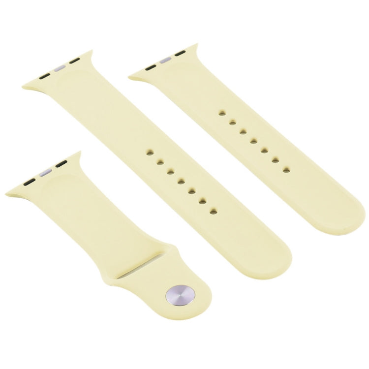 For Apple Watch Ultra 49mm & Watch Ultra 2 49mm / Series 9&8&7 45mm / SE 3&SE 2&6&SE&5&4 44mm / 3&2&1 42mm 3 in 1 Rubber Watch Band with Pin Buckle(Cream Yellow) by bashfashion