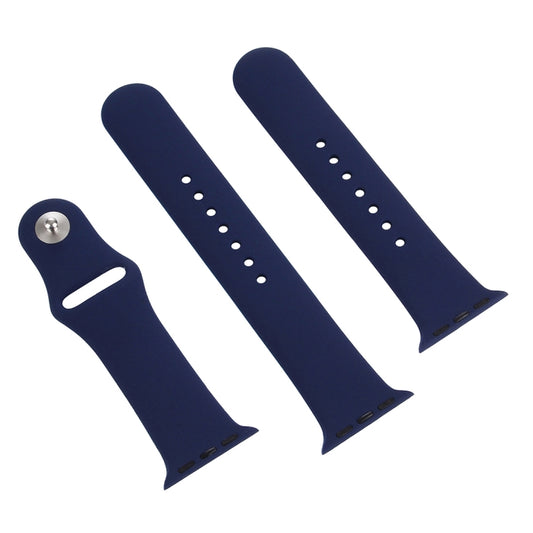 For Apple Watch Ultra 49mm & Watch Ultra 2 49mm / Series 9&8&7 45mm / SE 3&SE 2&6&SE&5&4 44mm / 3&2&1 42mm 3 in 1 Rubber Watch Band with Pin Buckle(Dark Blue) by bashfashion