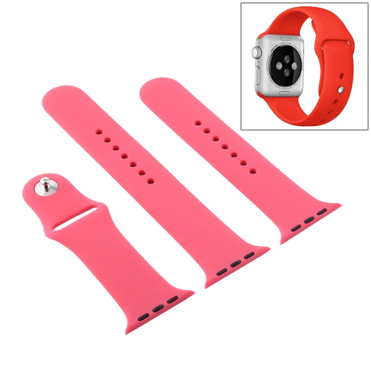For Apple Watch Ultra 49mm & Watch Ultra 2 49mm / Series 9&8&7 45mm / SE 3&SE 2&6&SE&5&4 44mm / 3&2&1 42mm 3 in 1 Rubber Watch Band with Pin Buckle(Hibiscus Pink) by bashfashion