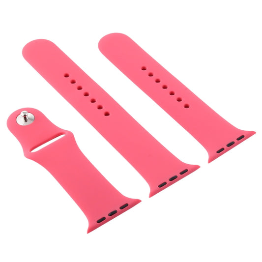 For Apple Watch Ultra 49mm & Watch Ultra 2 49mm / Series 9&8&7 45mm / SE 3&SE 2&6&SE&5&4 44mm / 3&2&1 42mm 3 in 1 Rubber Watch Band with Pin Buckle(Hibiscus Pink) by bashfashion