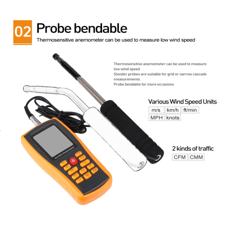 BENETECH GM8903 2.6 inch LCD Screen Digital Hot Wire Wind Speed Wind Temperature Anemometer by BENETECH