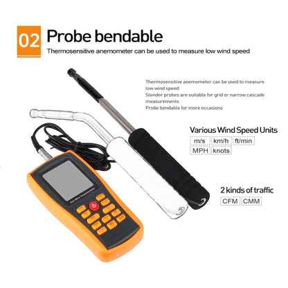 BENETECH GM8903 2.6 inch LCD Screen Digital Hot Wire Wind Speed Wind Temperature Anemometer by BENETECH