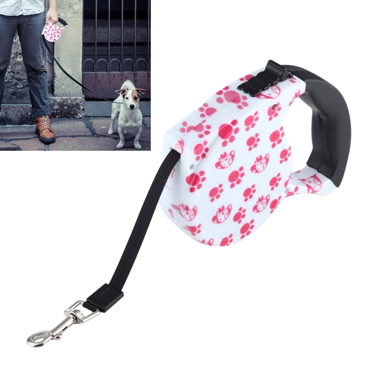 5m Pink Dog Footprint Pattern Easy Operation Retractable Dog Leash(Pink) by bashfashion
