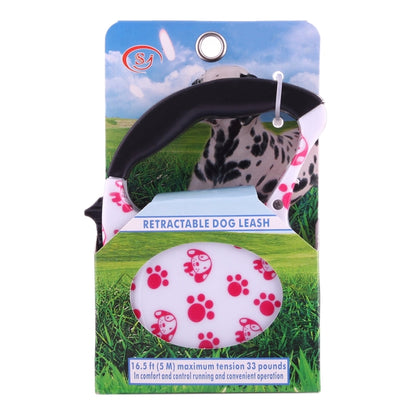 5m Pink Dog Footprint Pattern Easy Operation Retractable Dog Leash(Pink) by bashfashion