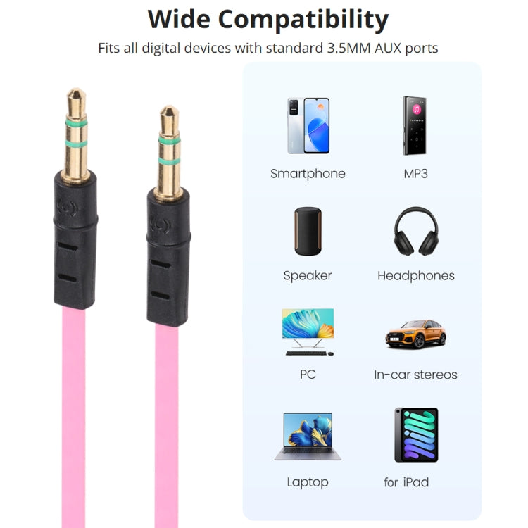 1m Noodle Style Aux Audio Cable 3.5mm Male to Male, Compatible with Phones, Tablets, Headphones, MP3 Player, Car/Home Stereo & More(Pink) by bashfashion