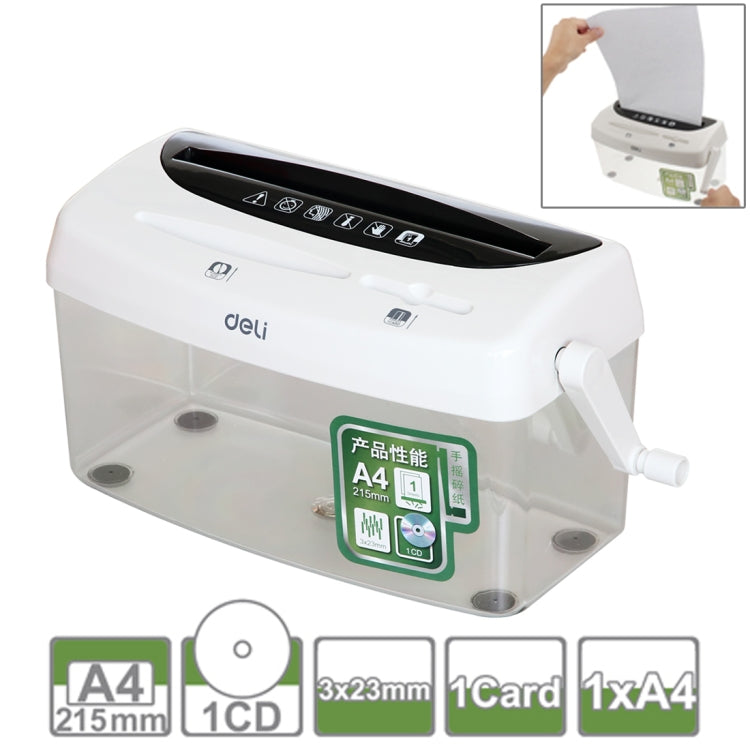 Deli Office Series Hand-cranked A4 / CD / Card Desktop Paper Shredder, Waste-bin Volume: 4L (No. 9935)(White) by Deli