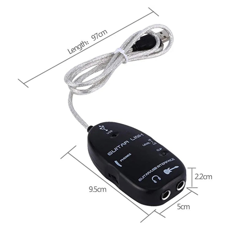 USB Interface Guitar Link Cable PC / MAC Recording(Black) by bashfashion