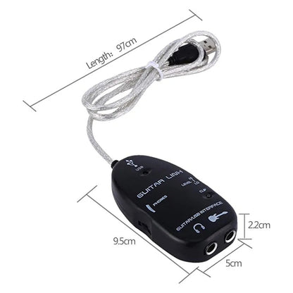 USB Interface Guitar Link Cable PC / MAC Recording(Black) by bashfashion