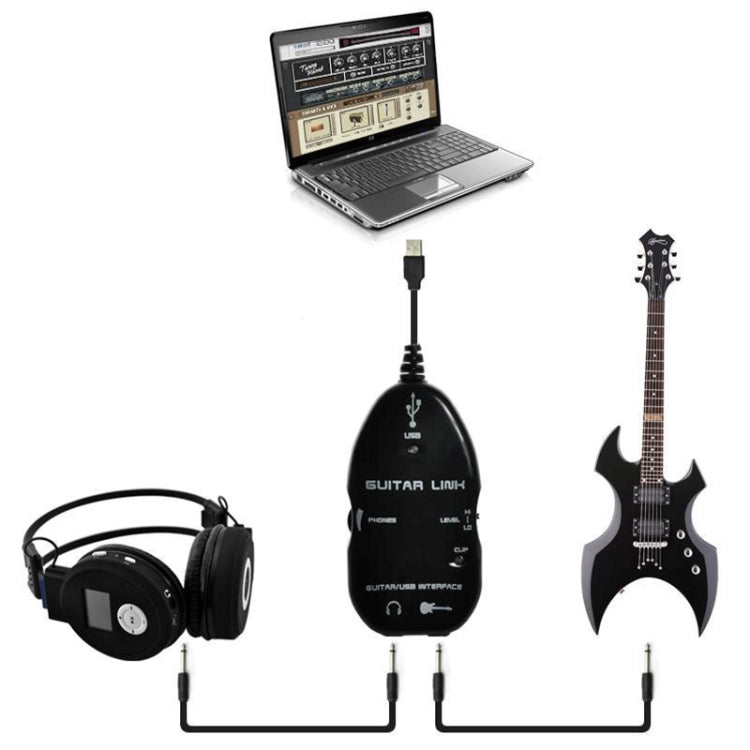 USB Interface Guitar Link Cable PC / MAC Recording(Black) by bashfashion