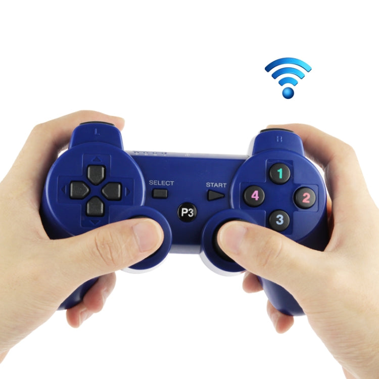 Double Shock III Wireless Controller, Manette Sans Fil Double Shock III for Sony PS3, Has Vibration Action(with logo)(Blue) by bashfashion