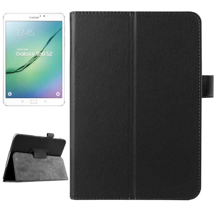 Litchi Texture Horizontal Flip Solid Color Smart Leather Case with Two-folding Holder & Sleep / Wake-up Function for Galaxy Tab S2 8.0 / T715(Black) by bashfashion