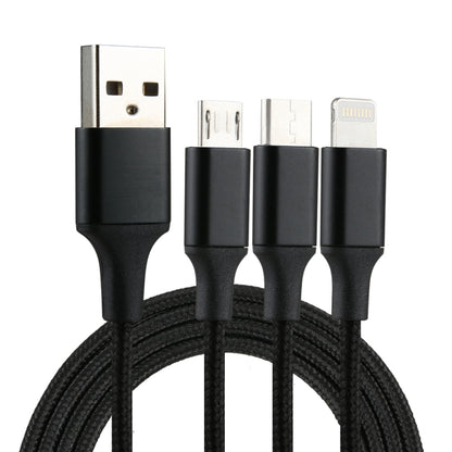 2A 1.2m 3 in 1 USB to 8 Pin & USB-C / Type-C & Micro USB Nylon Weave Charging Cable(Black) by bashfashion