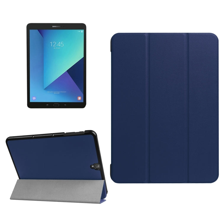 For Galaxy Tab S3 9.7 inch T820 / T825 Custer Texture Horizontal Flip Leather Case with 3-folding Holder(Dark Blue) by bashfashion