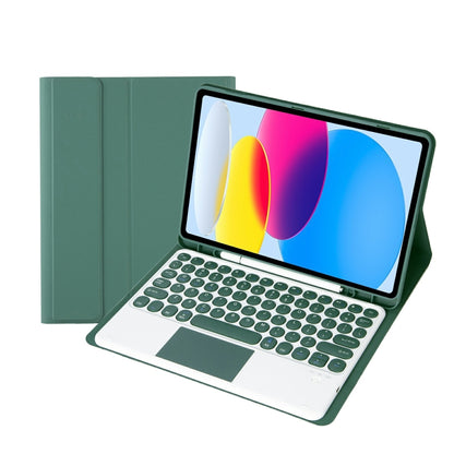 For iPad 11 2025 / 10th Gen 10.9 2022 YA10B-A Lambskin Texture Bluetooth Touch Keyboard Leather Tablet Case with Pen Slot (Dark Green) by bashfashion