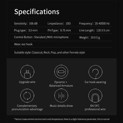 KZ ZST 1.2m 3.5mm Hanging Ear In-Ear Style Wire Control Earphone, For iPhone, iPad, Galaxy, Huawei, Xiaomi, LG, HTC and Other Smart by KZ