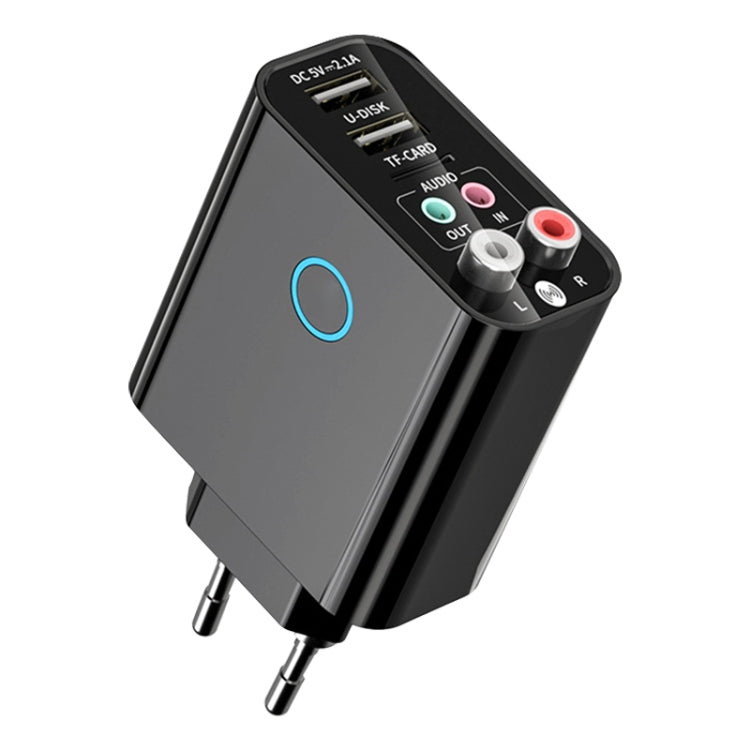 K16 2 in 1 3.5mm AUX + RAC Dual Output Plug-in Bluetooth 5.0 Audio Transmitter Receiver with Remote Control, EU Plug (Black) by bashfashion