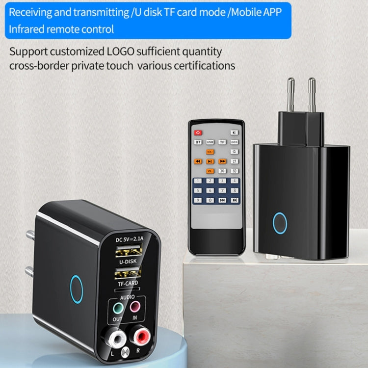 K16 2 in 1 3.5mm AUX + RAC Dual Output Plug-in Bluetooth 5.0 Audio Transmitter Receiver with Remote Control, EU Plug (Black) by bashfashion