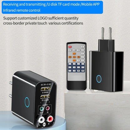 K16 2 in 1 3.5mm AUX + RAC Dual Output Plug-in Bluetooth 5.0 Audio Transmitter Receiver with Remote Control, EU Plug (Black) by bashfashion