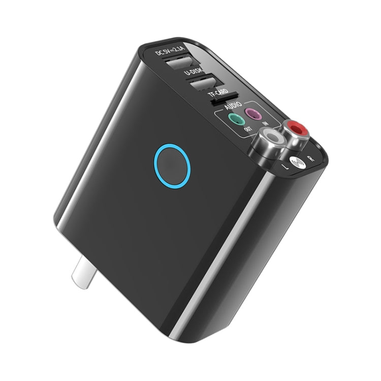 K16 2 in 1 3.5mm AUX + RAC Dual Output Plug-in Bluetooth 5.0 Audio Transmitter Receiver with Remote Control, CN Plug (Black) by bashfashion