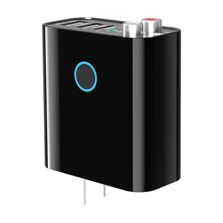 K16 2 in 1 3.5mm AUX + RAC Dual Output Plug-in Bluetooth 5.0 Audio Transmitter Receiver with Remote Control, CN Plug (Black) by bashfashion