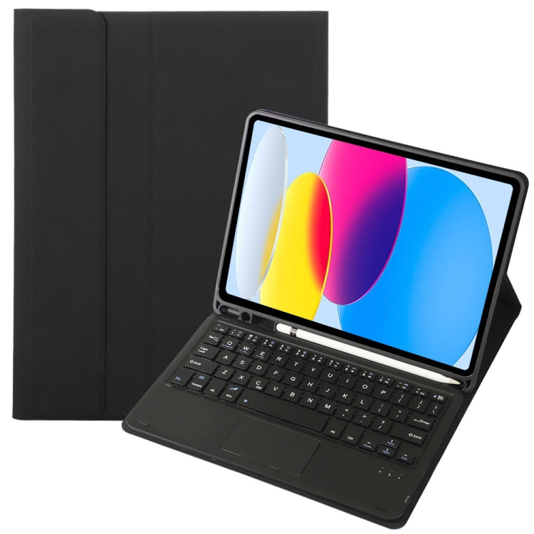 For iPad 11 2025 / 10th Gen 10.9 2022 A10B-A Lambskin Texture Bluetooth Touch Keyboard Leather Tablet Case with Pen Slot(Black) by bashfashion